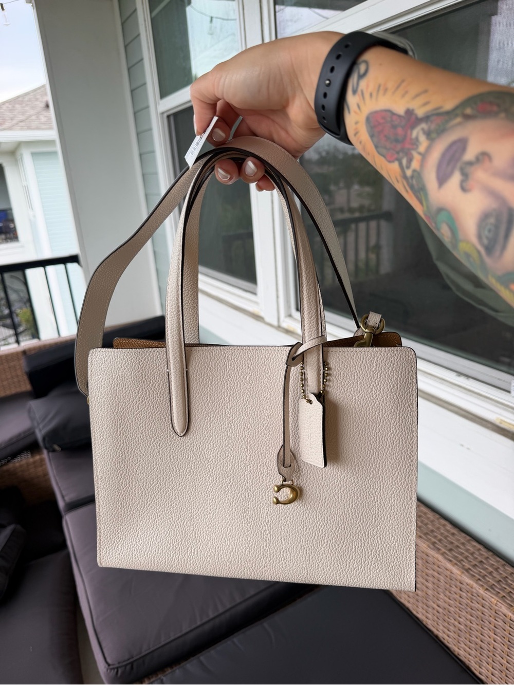 Cream Pebbled Leather Tote Handbag